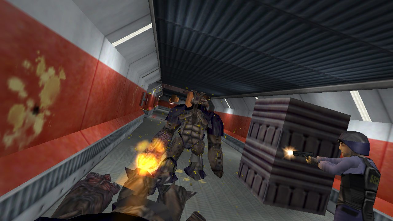 Screenshot de Half-Life (1998): pasillos Black Mesa. (Steam store / Valve — uso editorial)