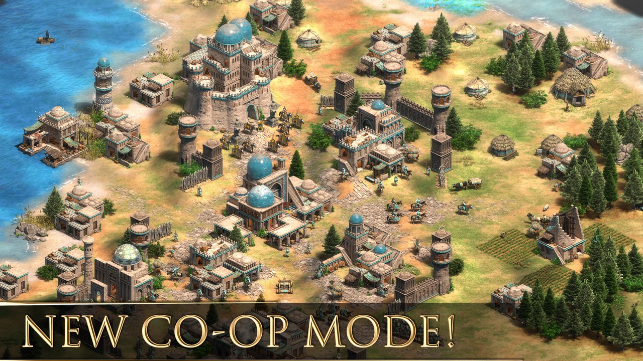 Screenshot AoE II DE: batallas y castillos in-game. (Steam store — uso editorial)